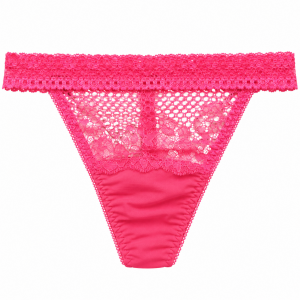 Γυναικείο String Miss Rosy φούξια με δαντέλα και διακοσμητική ροζέτα